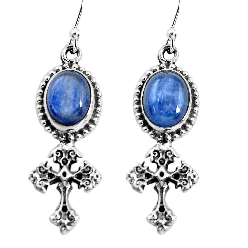 925 sterling silver 9.72cts natural blue kyanite holy cross earrings p54987