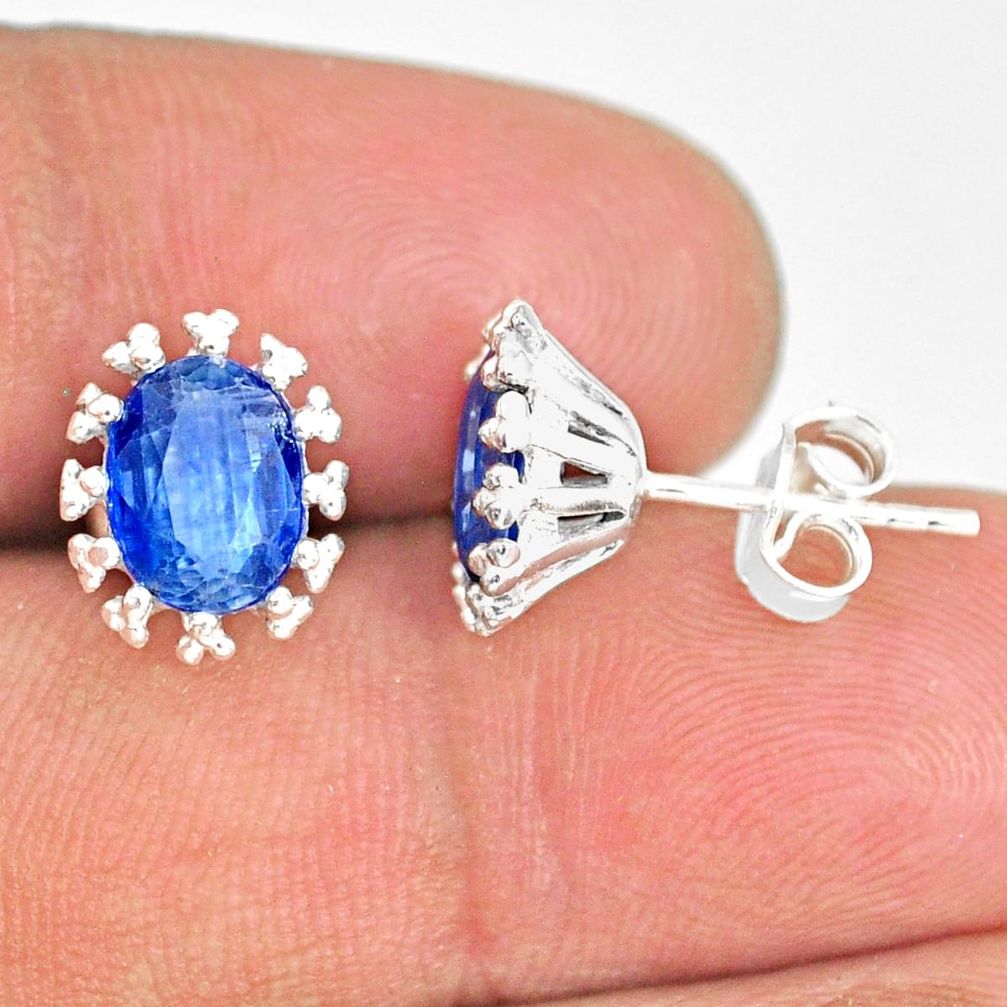 925 sterling silver 3.97cts natural blue kyanite handmade stud earrings r82888