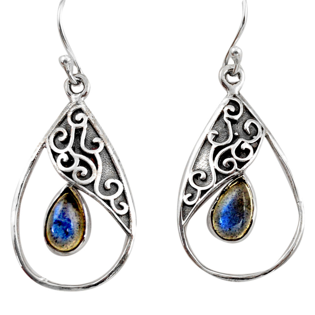 925 sterling silver 4.43cts natural blue labradorite dangle earrings r38115