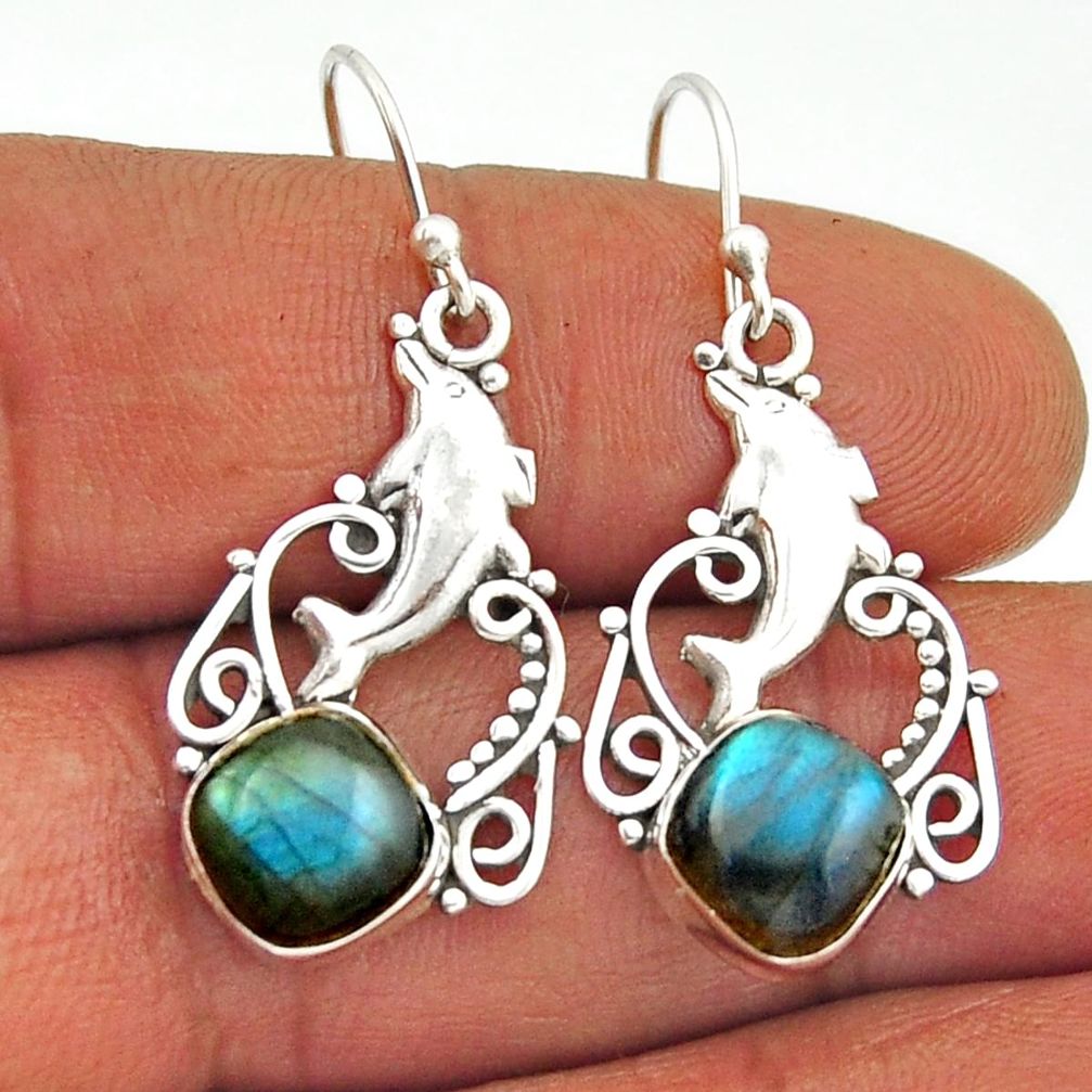 925 sterling silver 6.11cts natural blue labradorite dolphin earrings n21089