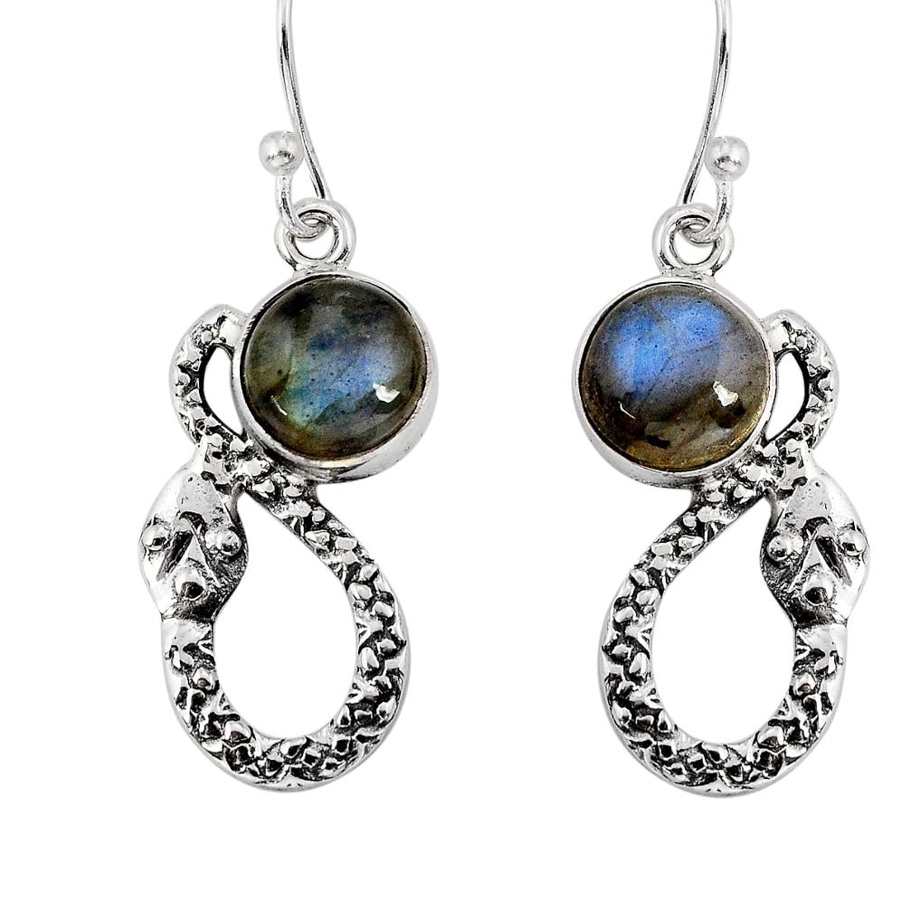 925 sterling silver 4.69cts natural blue labradorite round snake earrings y72848