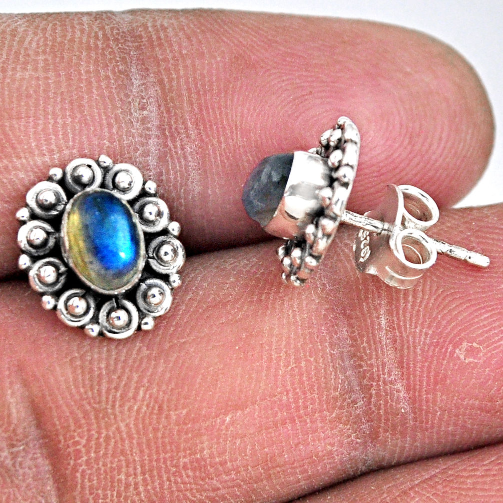 925 sterling silver 2.42cts natural blue labradorite stud earrings r55136