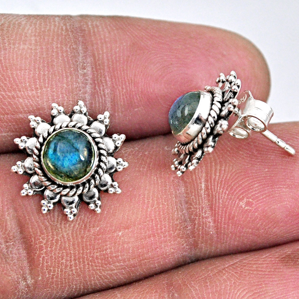 925 sterling silver 2.78cts natural blue labradorite stud earrings r55178