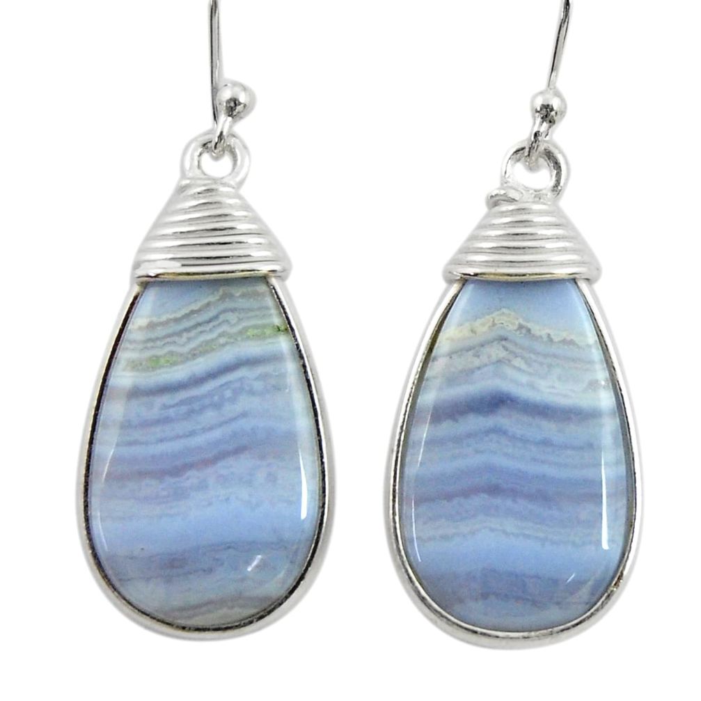 925 sterling silver 12.54cts natural blue lace agate dangle earrings r28938