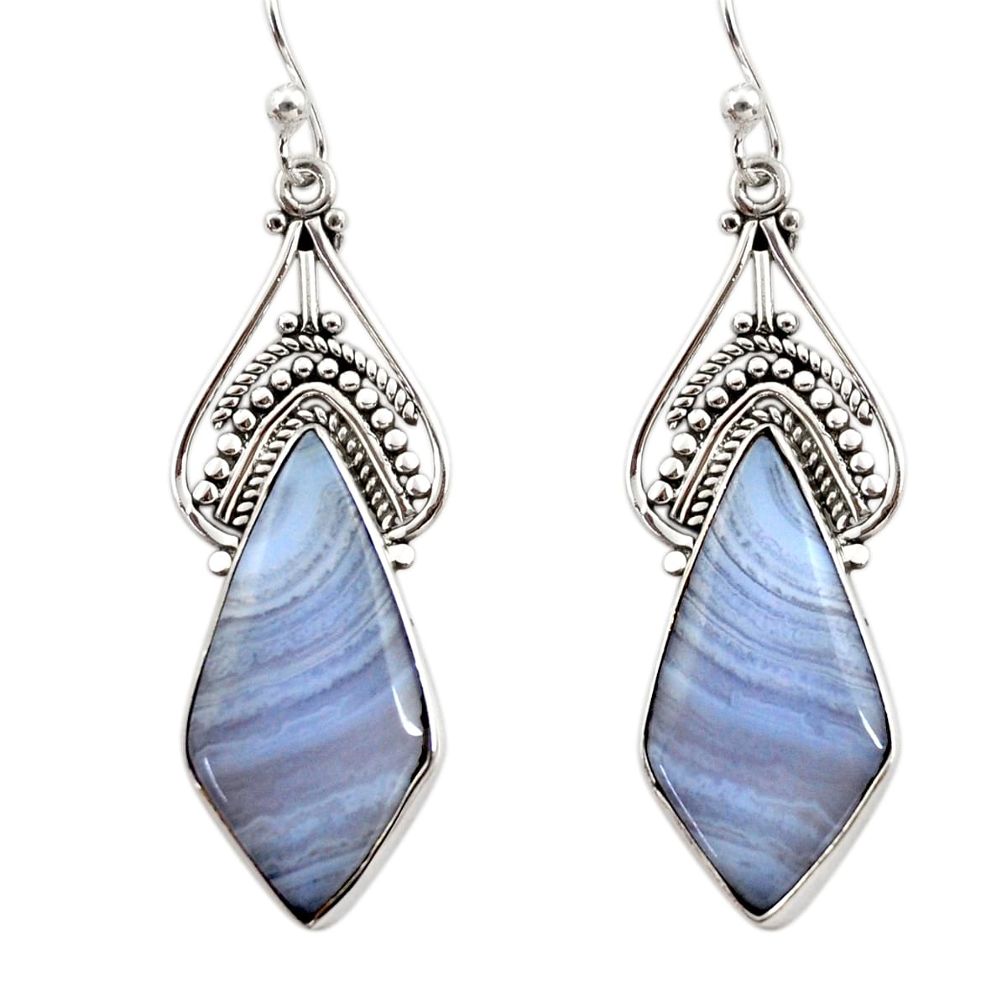 925 sterling silver 15.08cts natural blue lace agate dangle earrings r30309