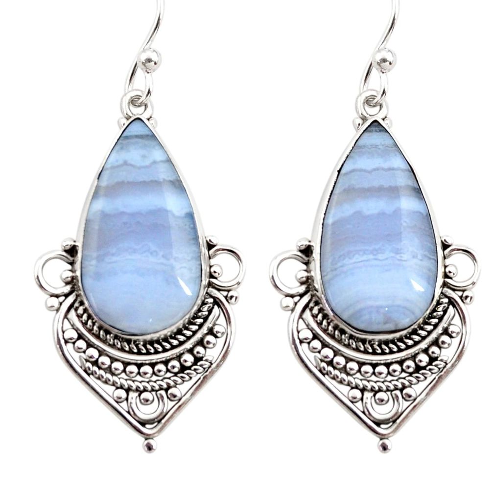 925 sterling silver 15.65cts natural blue lace agate dangle earrings r30314