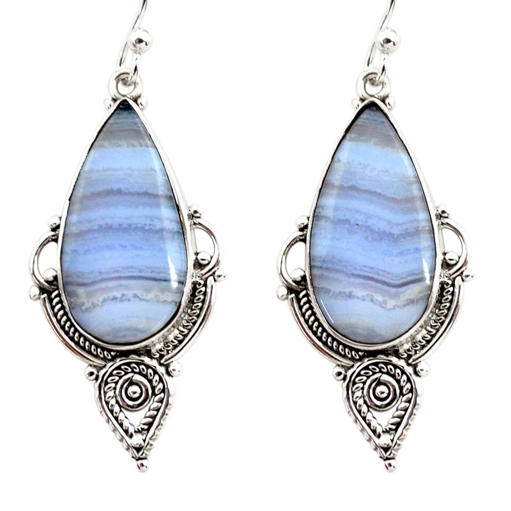 925 sterling silver 15.65cts natural blue lace agate dangle earrings r30317