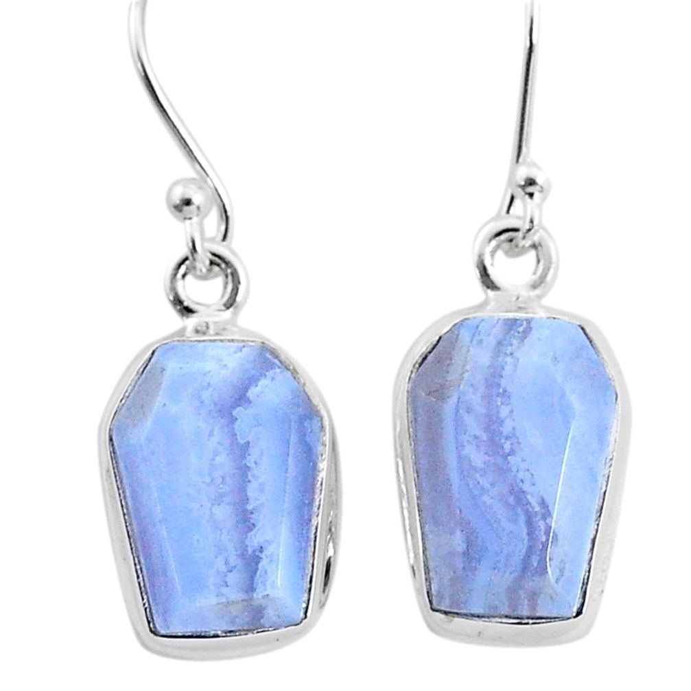 925 sterling silver 9.80cts natural blue lace agate dangle earrings t3697