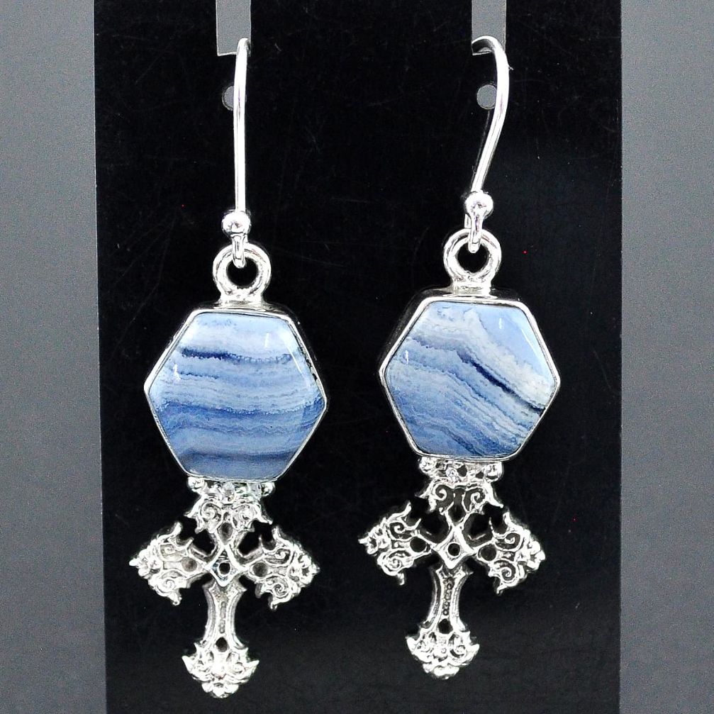 925 sterling silver 10.01cts natural blue lace agate holy cross earrings r96804