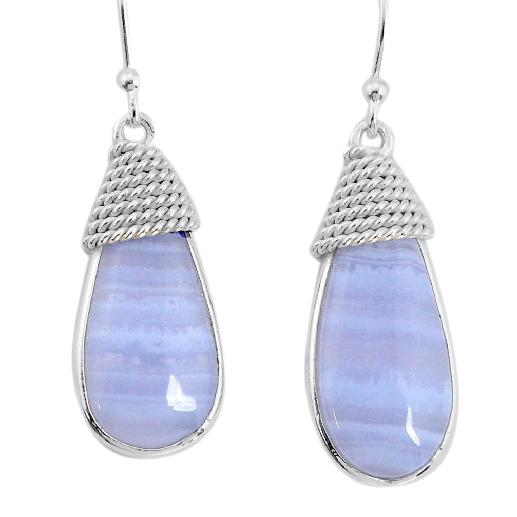 925 sterling silver 13.68cts natural blue lace agate pear dangle earrings y77292