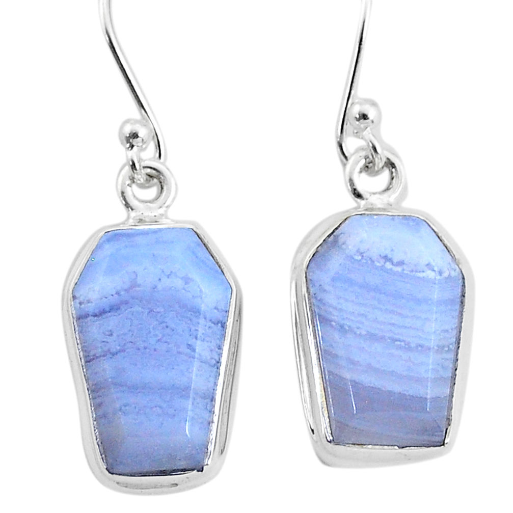 925 sterling silver 10.76cts natural blue lace agate dangle earrings t3716