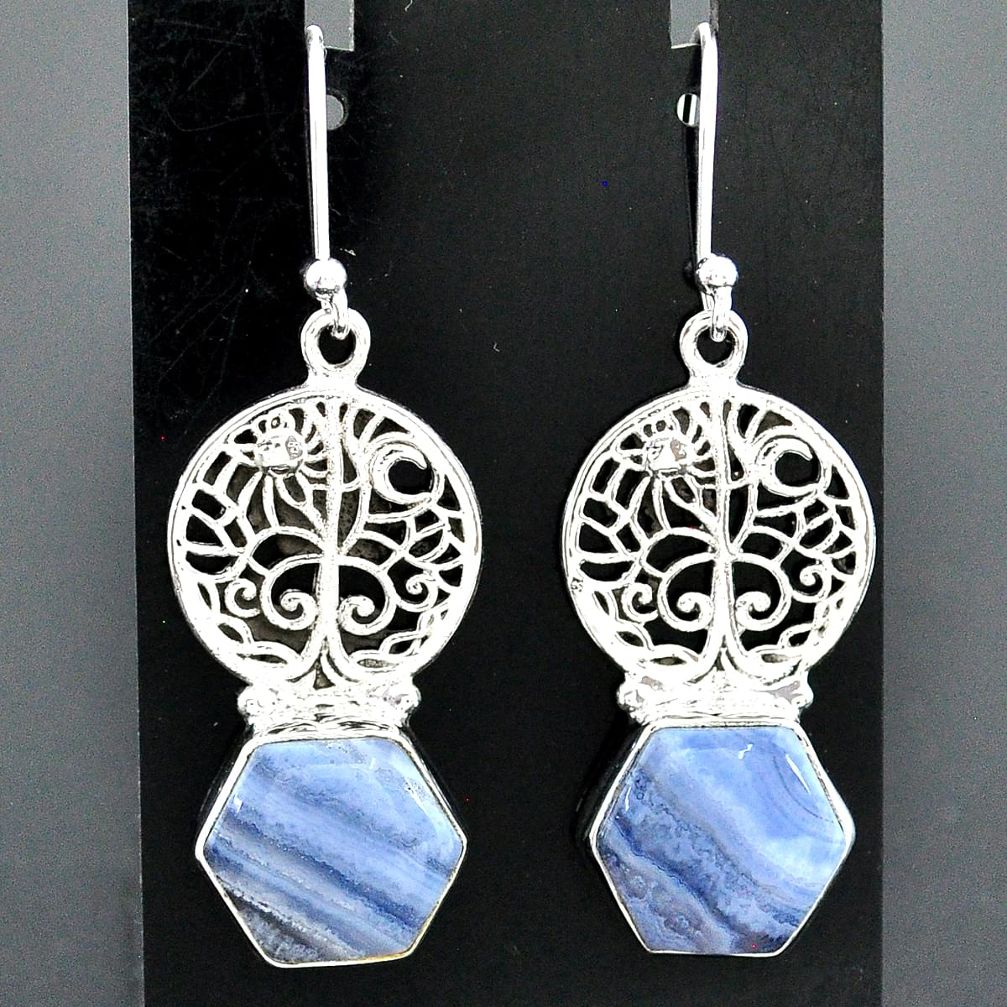 925 sterling silver 9.65cts natural blue lace agate tree of life earrings r96795