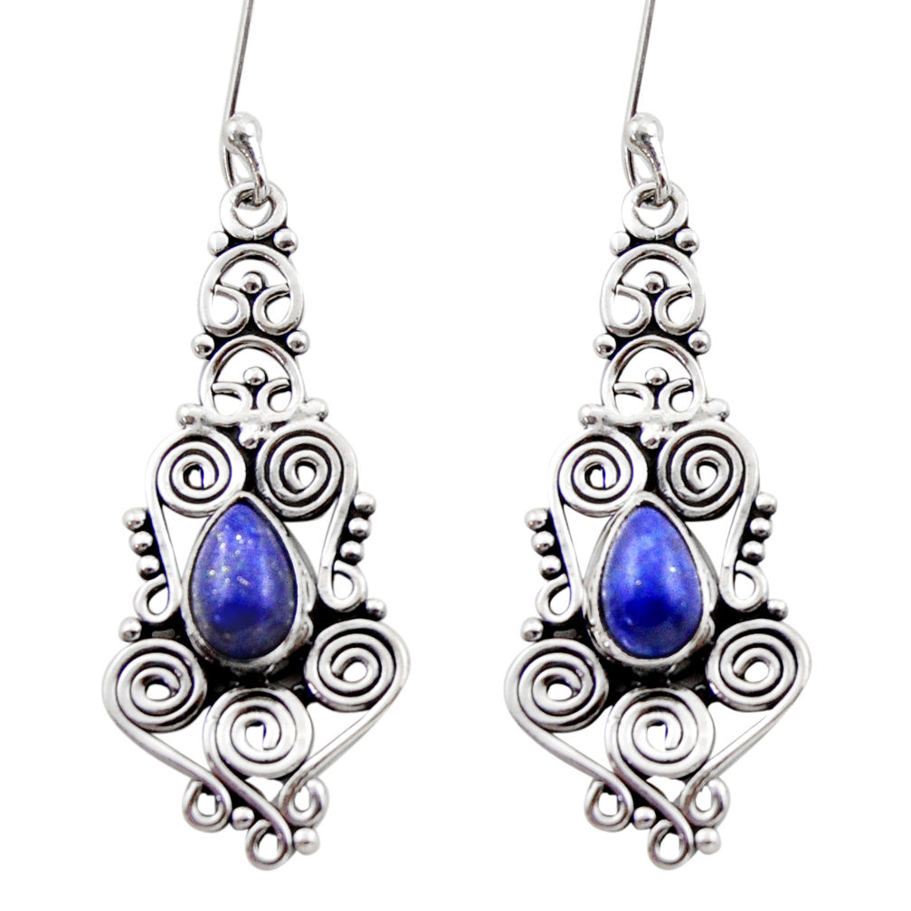 925 sterling silver 4.53cts natural blue lapis lazuli dangle earrings d40920