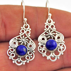 925 sterling silver 2.28cts natural blue lapis lazuli dangle earrings n28855