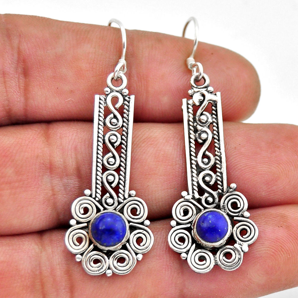 925 sterling silver 2.01cts natural blue lapis lazuli dangle earrings n51106