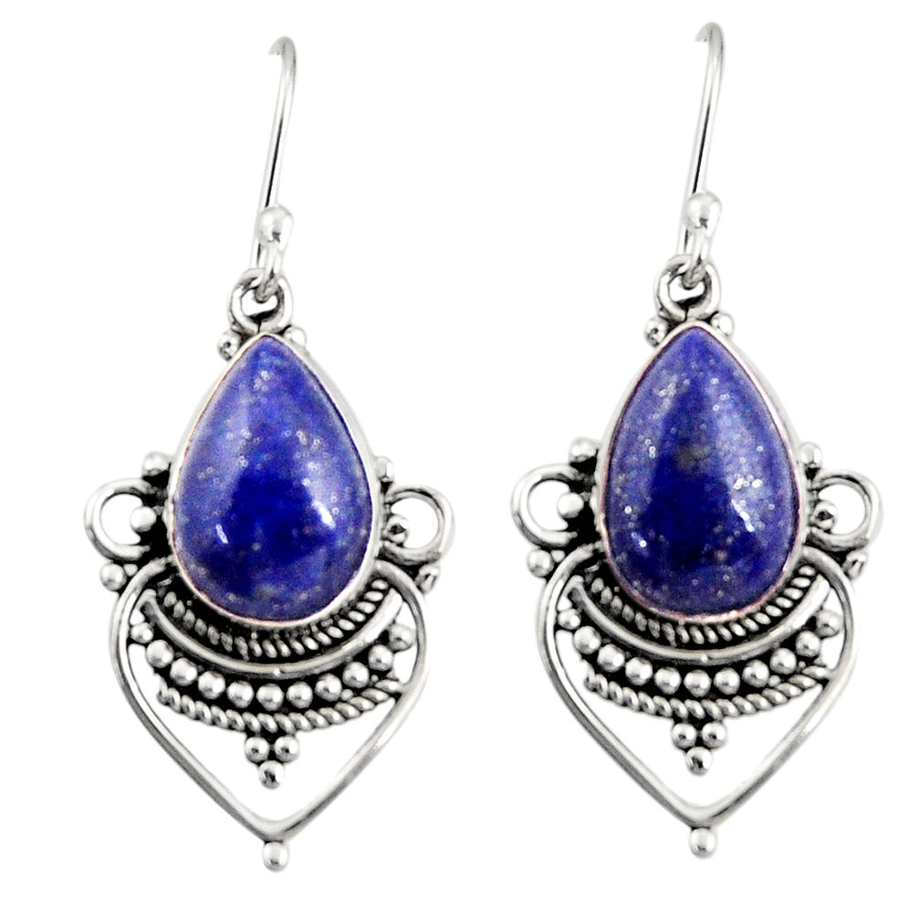 925 sterling silver 8.75cts natural blue lapis lazuli dangle earrings r30887