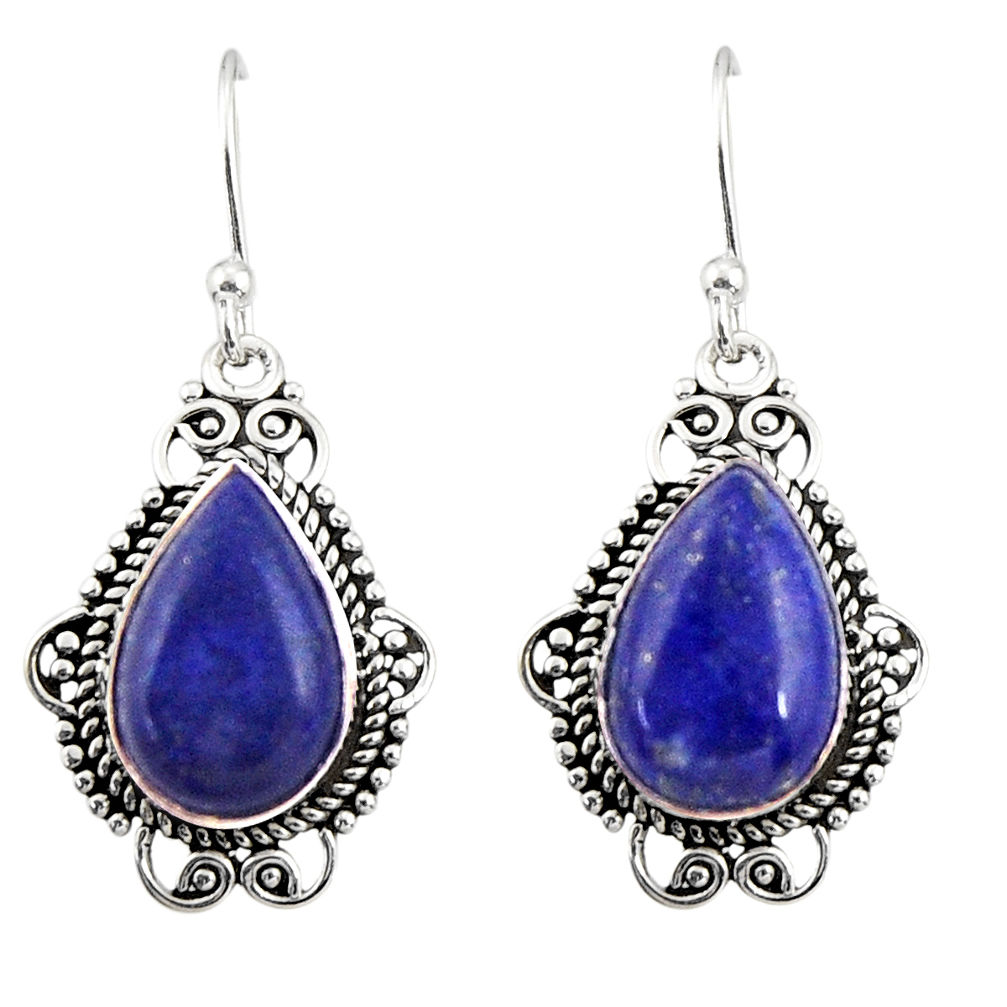 925 sterling silver 8.73cts natural blue lapis lazuli dangle earrings r30947