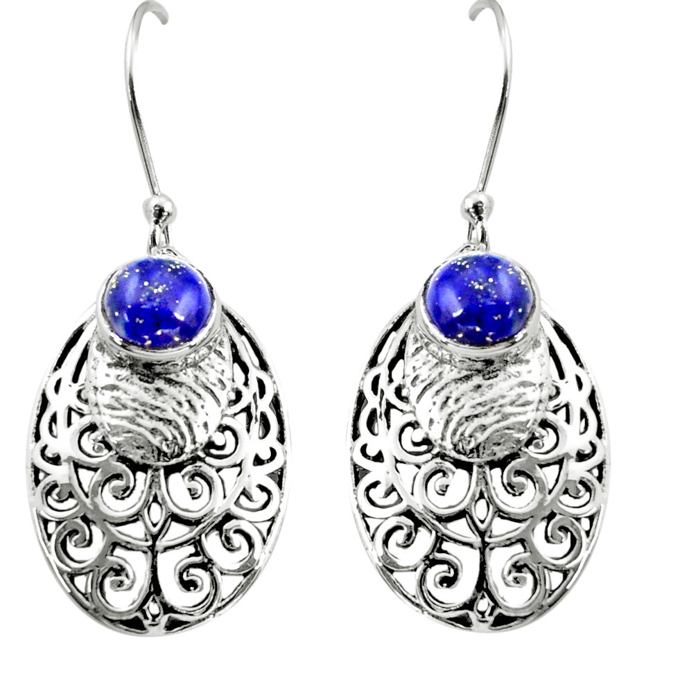 925 sterling silver 2.47cts natural blue lapis lazuli dangle earrings r36592