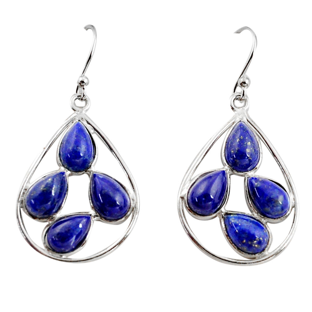 925 sterling silver 13.02cts natural blue lapis lazuli dangle earrings r37376
