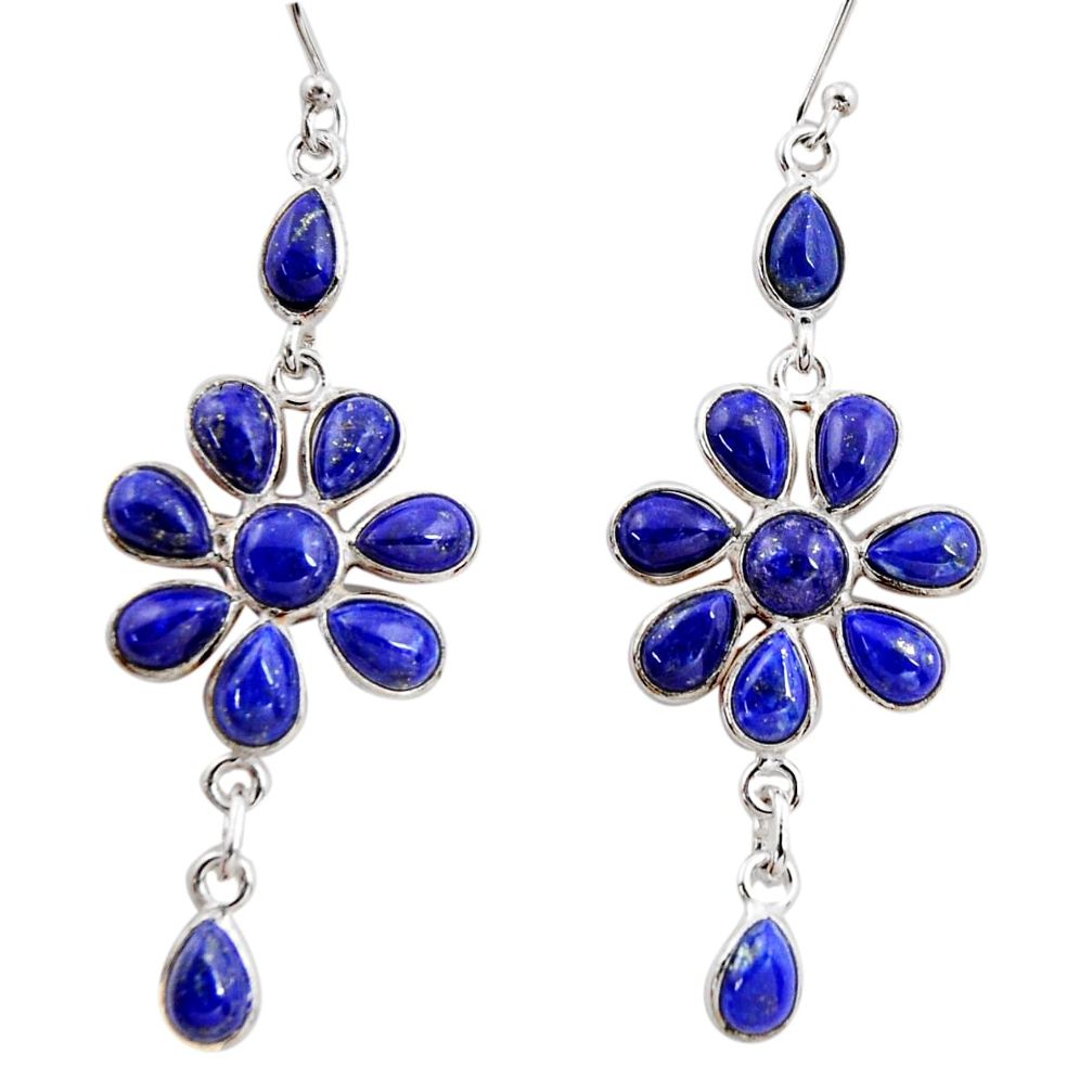 925 sterling silver 14.18cts natural blue lapis lazuli dangle earrings r37472