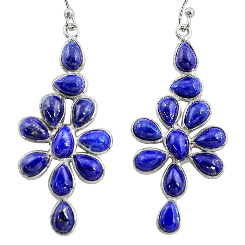 925 sterling silver 14.18cts natural blue lapis lazuli dangle earrings r37512