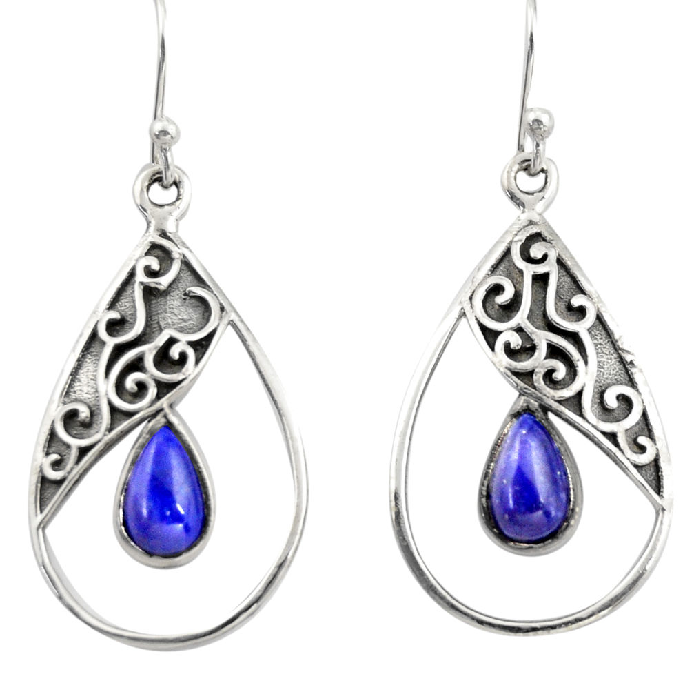 925 sterling silver 4.69cts natural blue lapis lazuli dangle earrings r38132