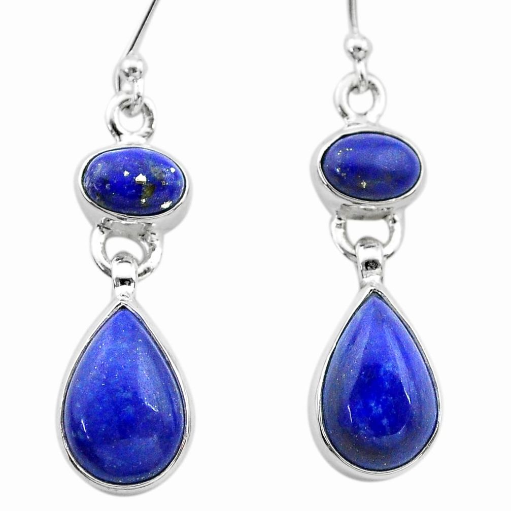 925 sterling silver 10.41cts natural blue lapis lazuli dangle earrings t19591