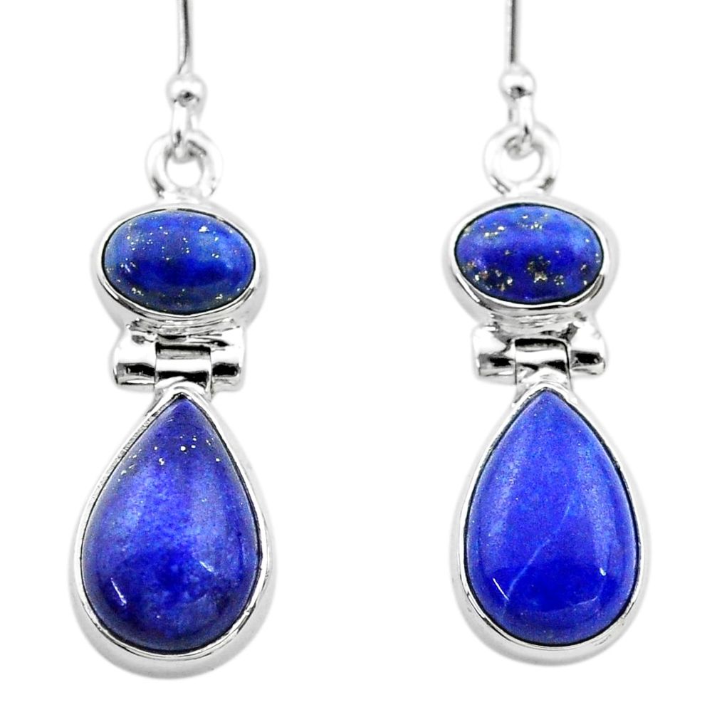 925 sterling silver 10.43cts natural blue lapis lazuli dangle earrings t19595