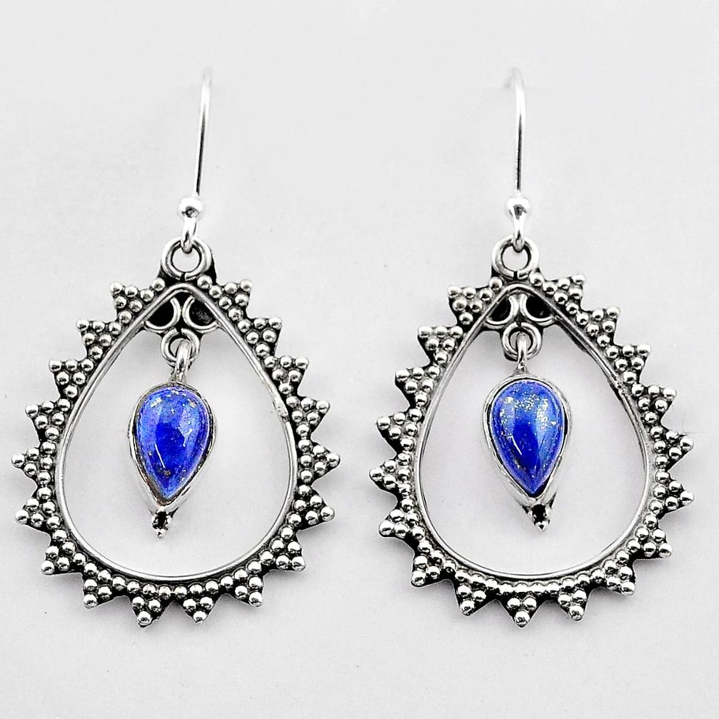 925 sterling silver 3.52cts natural blue lapis lazuli dangle earrings t27009