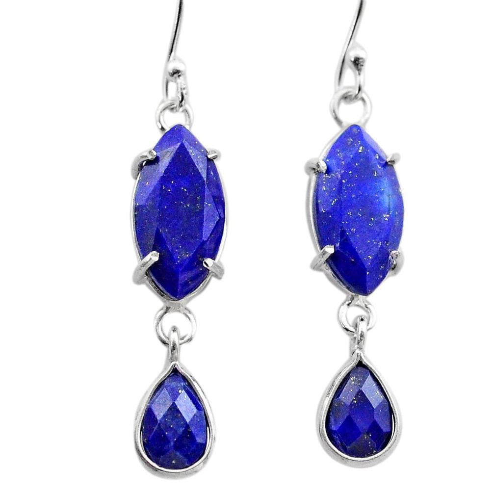925 sterling silver 10.89cts natural blue lapis lazuli dangle earrings t74632