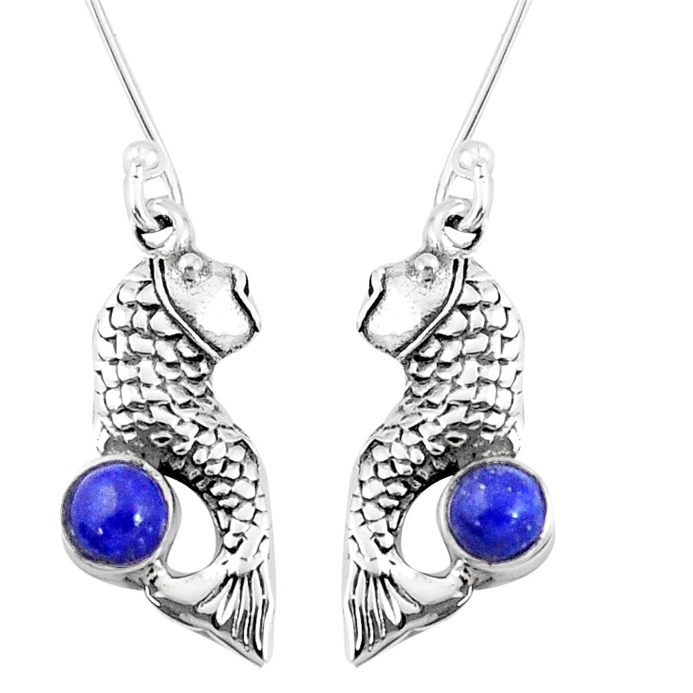 ver 1.03cts natural blue lapis lazuli fish earrings p9887