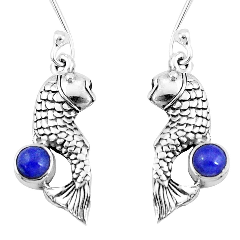 ver 0.98cts natural blue lapis lazuli fish earrings p9890