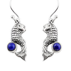 925 sterling silver 0.96cts natural blue lapis lazuli round fish earrings y54573