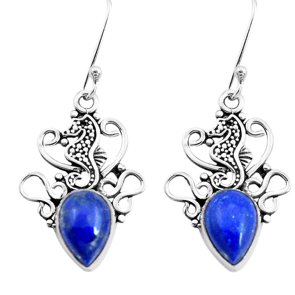 925 sterling silver 5.38cts natural blue lapis lazuli seahorse earrings p41487