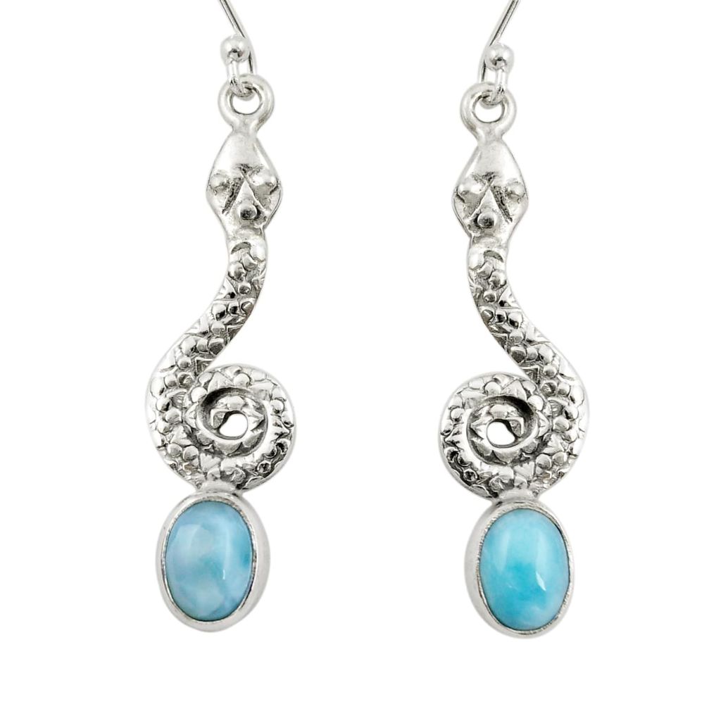 925 sterling silver 4.09cts natural blue larimar anaconda snake earrings y36492