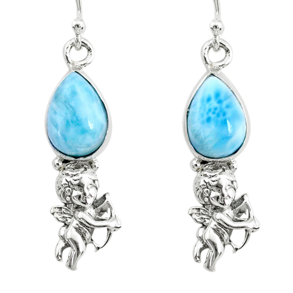 925 sterling silver 5.13cts natural blue larimar angel earrings jewelry r72434