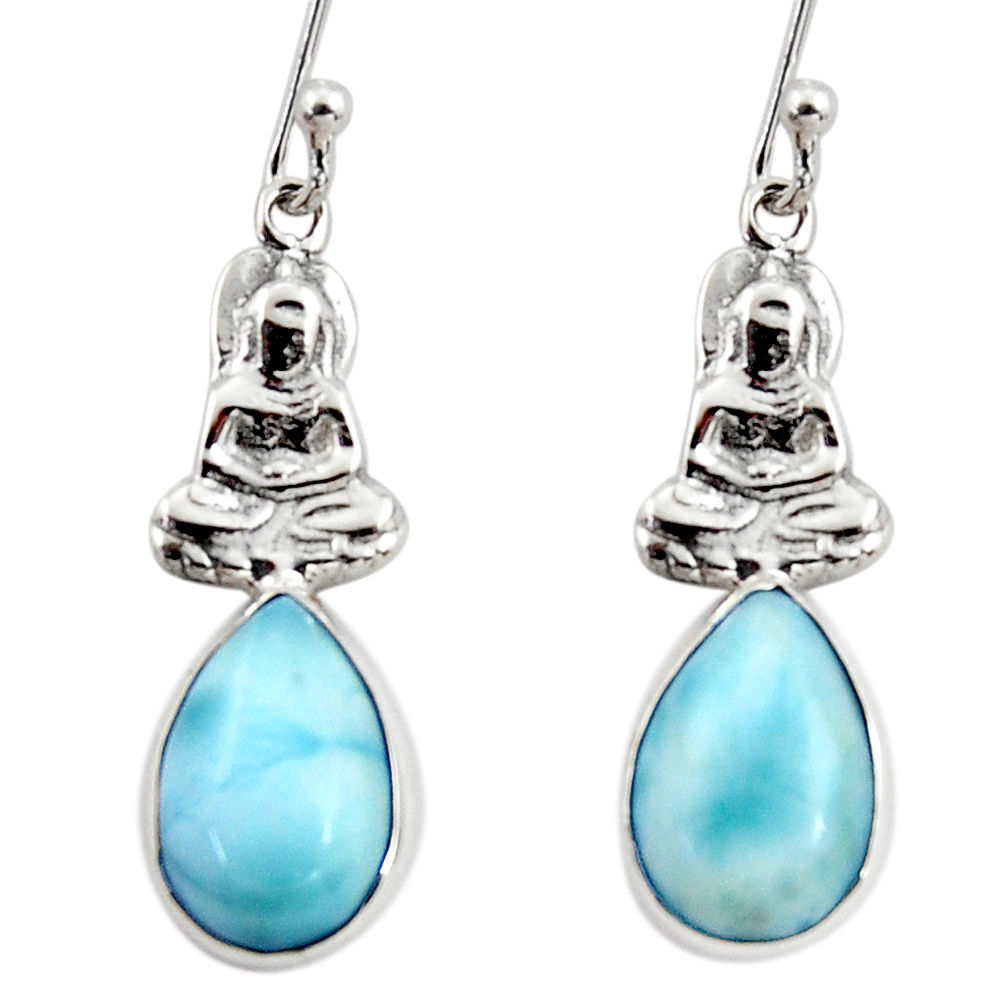 925 sterling silver 5.23cts natural blue larimar buddha charm earrings r48260