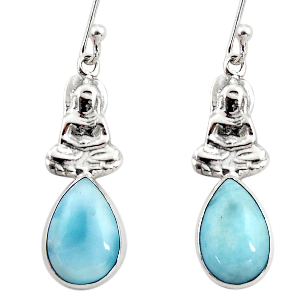925 sterling silver 6.03cts natural blue larimar buddha charm earrings r48269