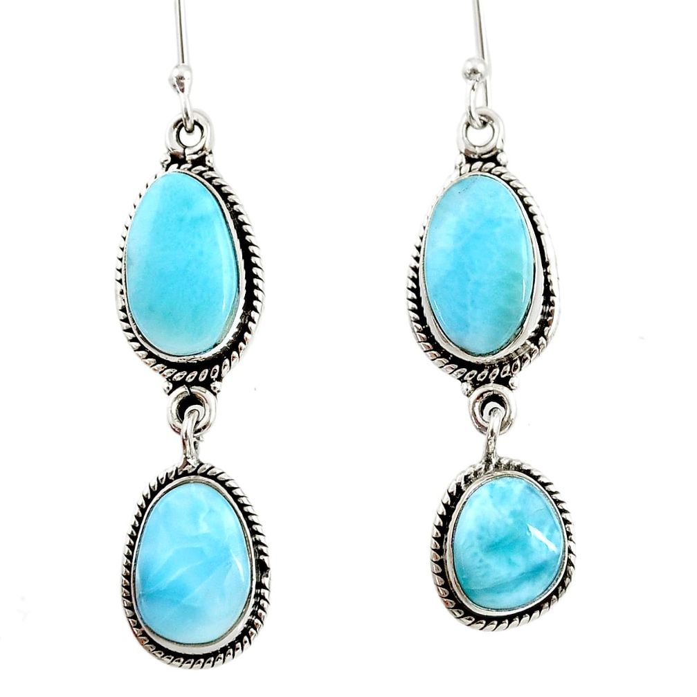 925 sterling silver 13.84cts natural blue larimar dangle earrings jewelry d45776