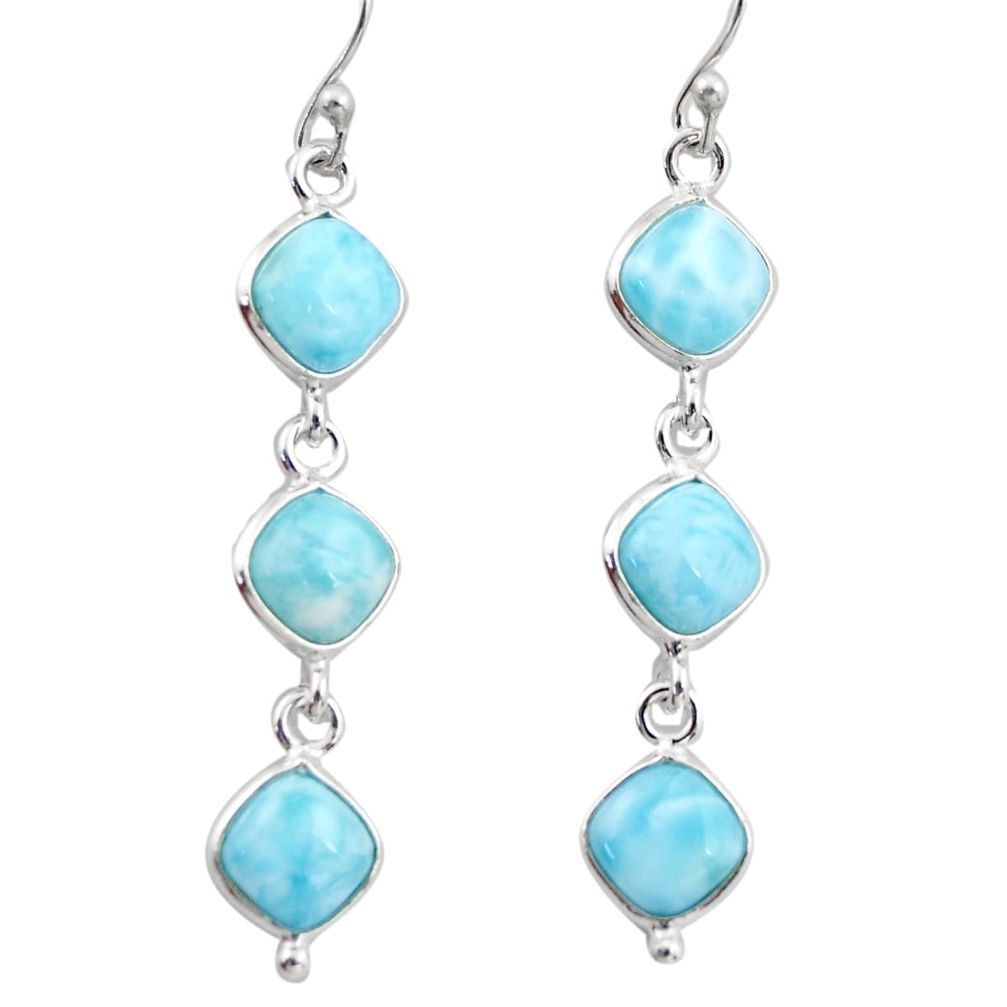 925 sterling silver 13.60cts natural blue larimar dangle earrings jewelry r38159