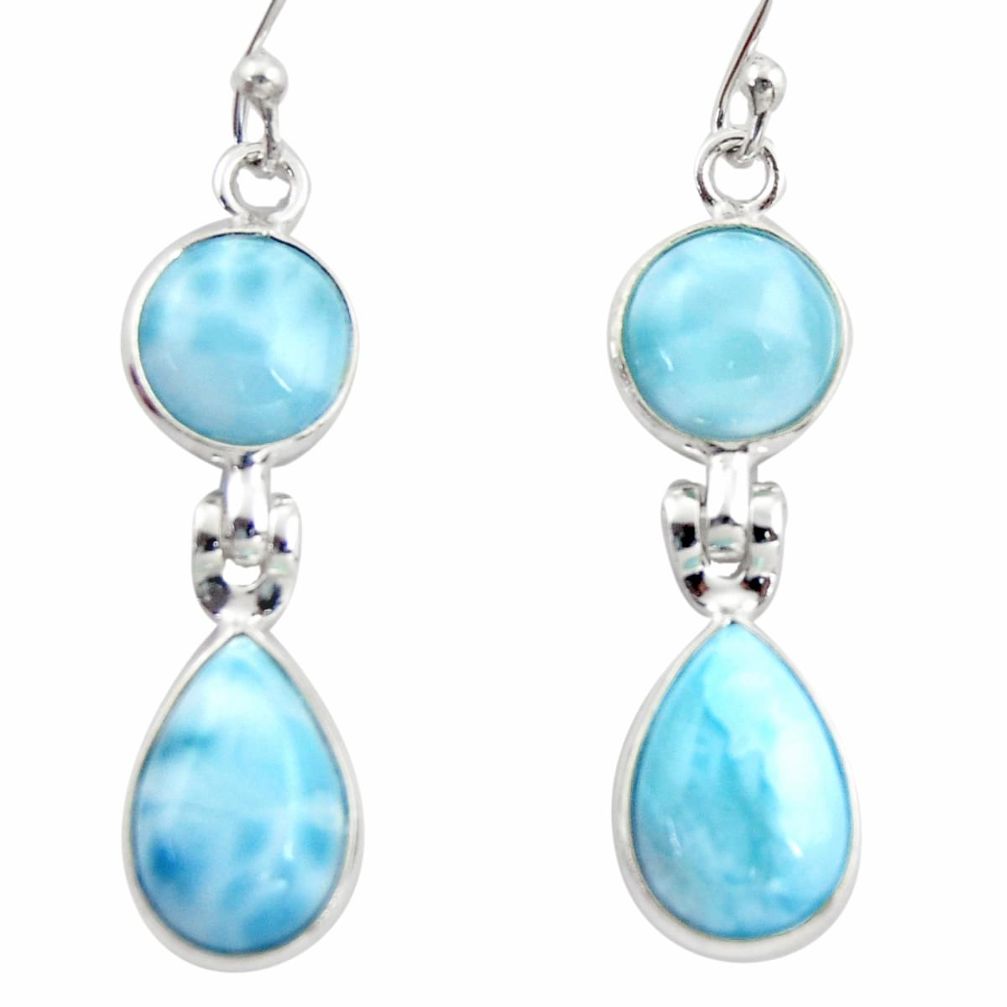 925 sterling silver 12.52cts natural blue larimar dangle earrings jewelry r38168