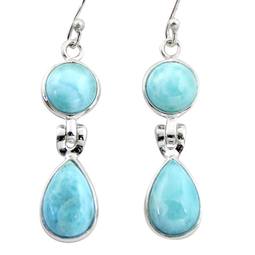 925 sterling silver 13.13cts natural blue larimar dangle earrings jewelry r38173