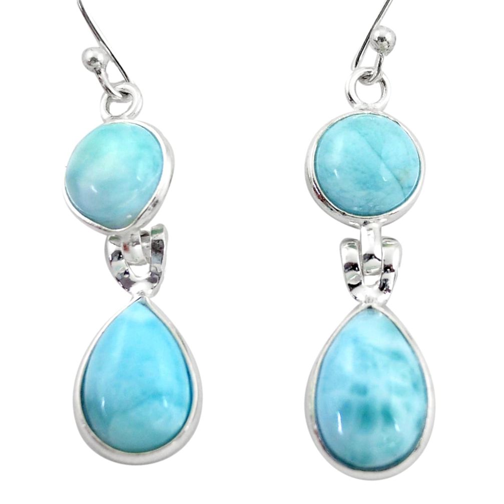 925 sterling silver 12.52cts natural blue larimar dangle earrings jewelry r38179