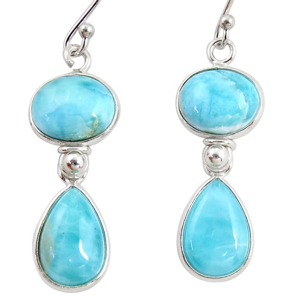 925 sterling silver 14.08cts natural blue larimar dangle earrings jewelry r38218