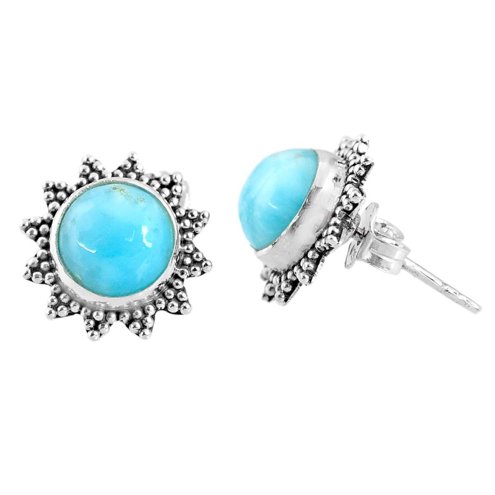 925 sterling silver 5.92cts natural blue larimar stud earrings jewelry r67029