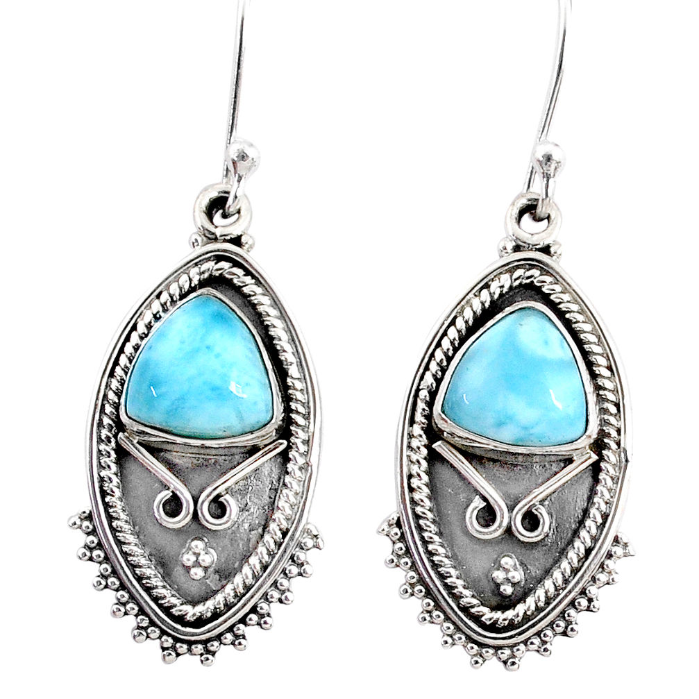 925 sterling silver 5.76cts natural blue larimar dangle earrings jewelry r67239