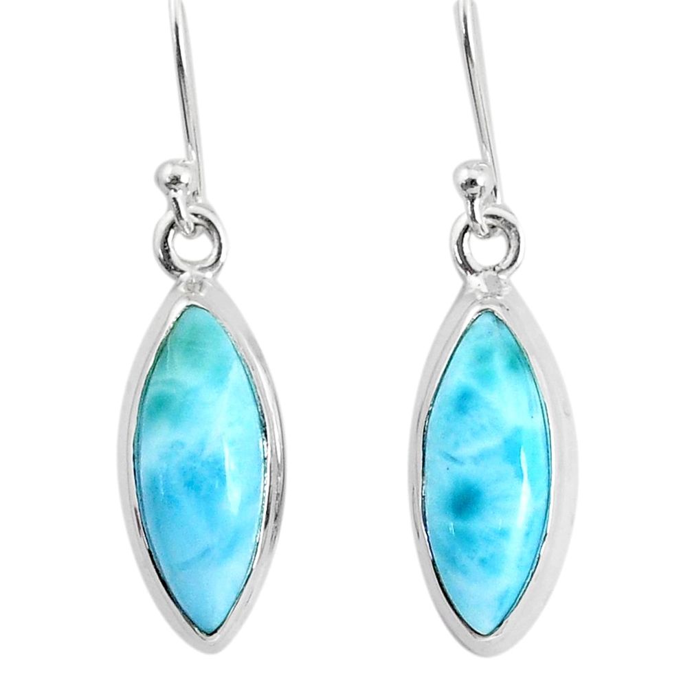 925 sterling silver 10.08cts natural blue larimar dangle handmade earring r83804
