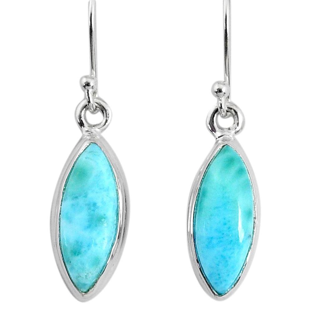 925 sterling silver 10.58cts natural blue larimar dangle handmade earring r83807