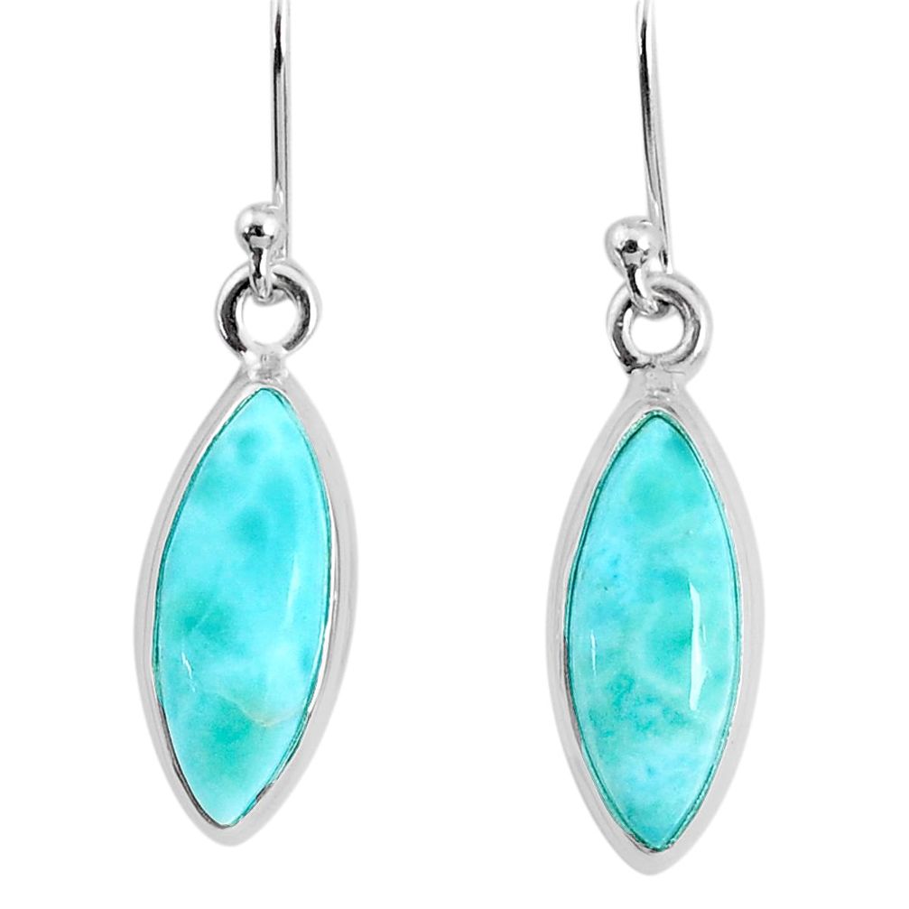 925 sterling silver 10.58cts natural blue larimar dangle handmade earring r83820