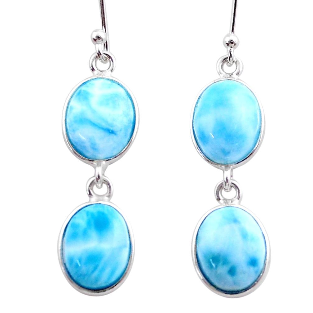 925 sterling silver 13.13cts natural blue larimar dangle earrings jewelry t44624